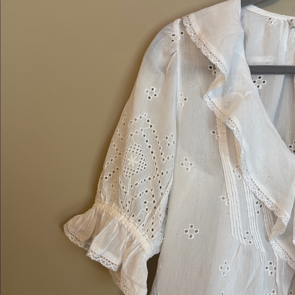 NWT- Madewell Pintuck Ruffle Puff Sleeve Top, White, Medium - Picture 6 of 12